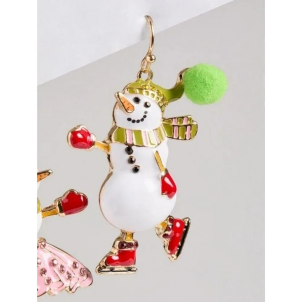 New Torrid Ice Skating Snowmen Holiday Winter Earrings